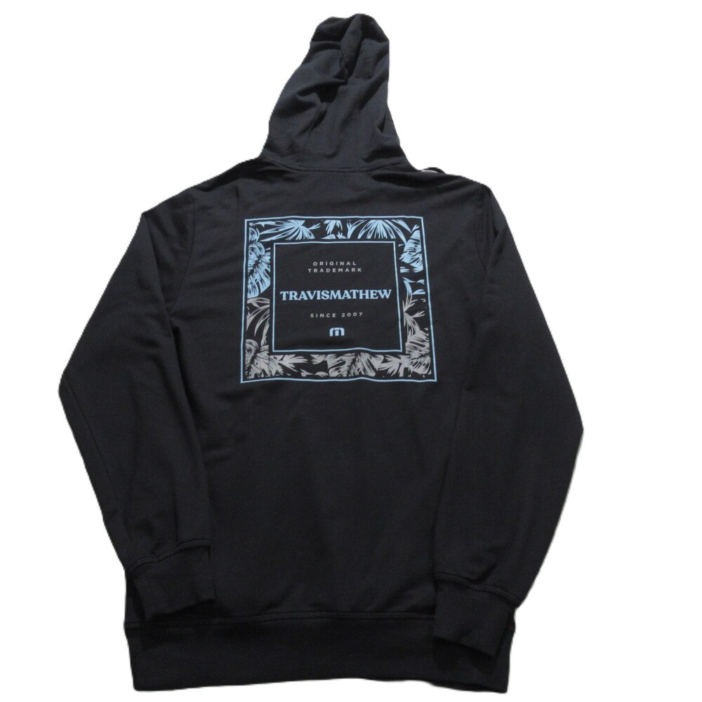 Travis Mathew Mens Hoodie‎ S Black Graphic Print Logo Lightweight Stretch Cotton